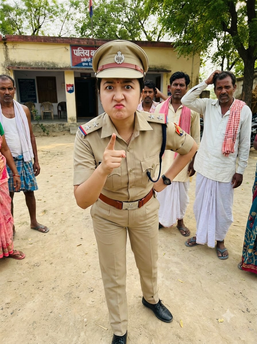 Angry Lady Police Officer – Funny Village Scene